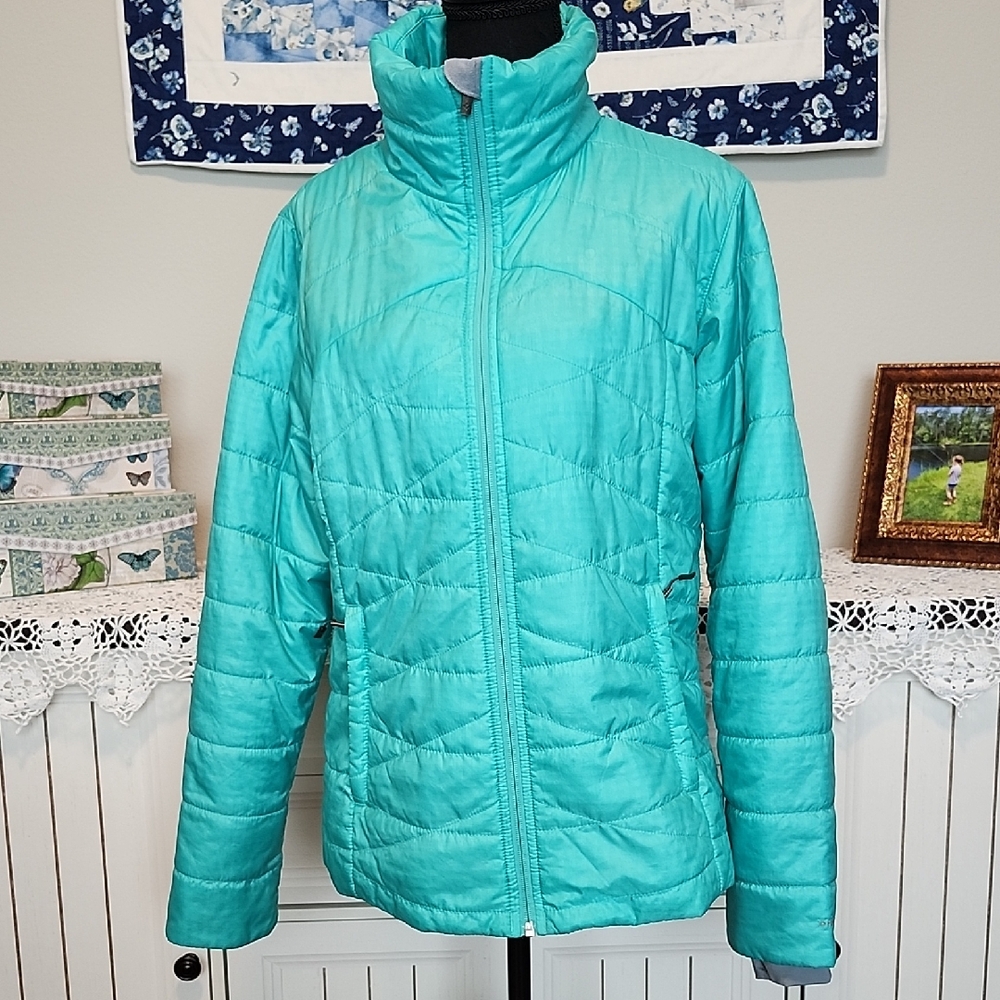 Columbia Women's White Out II Teal Puffer Jacket Size L Omni-Heat Thermal Lining
